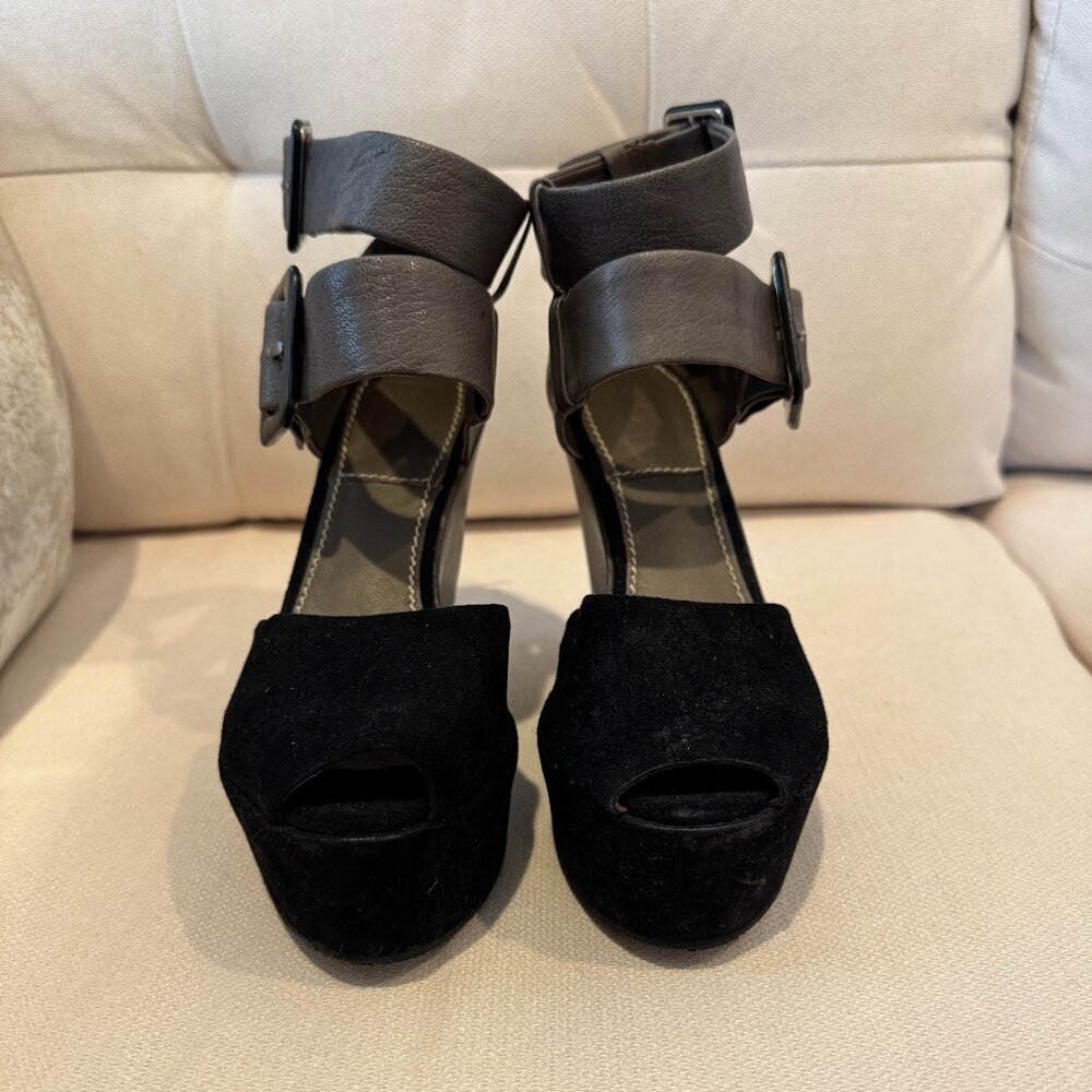 Women's Bacio 61 Grey & Black Suede and Leather Wedges